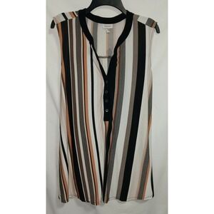 Avenue Top, Black, Tan & White Striped,‎ Sleeveless, V neck, 18/20, 31'' Long